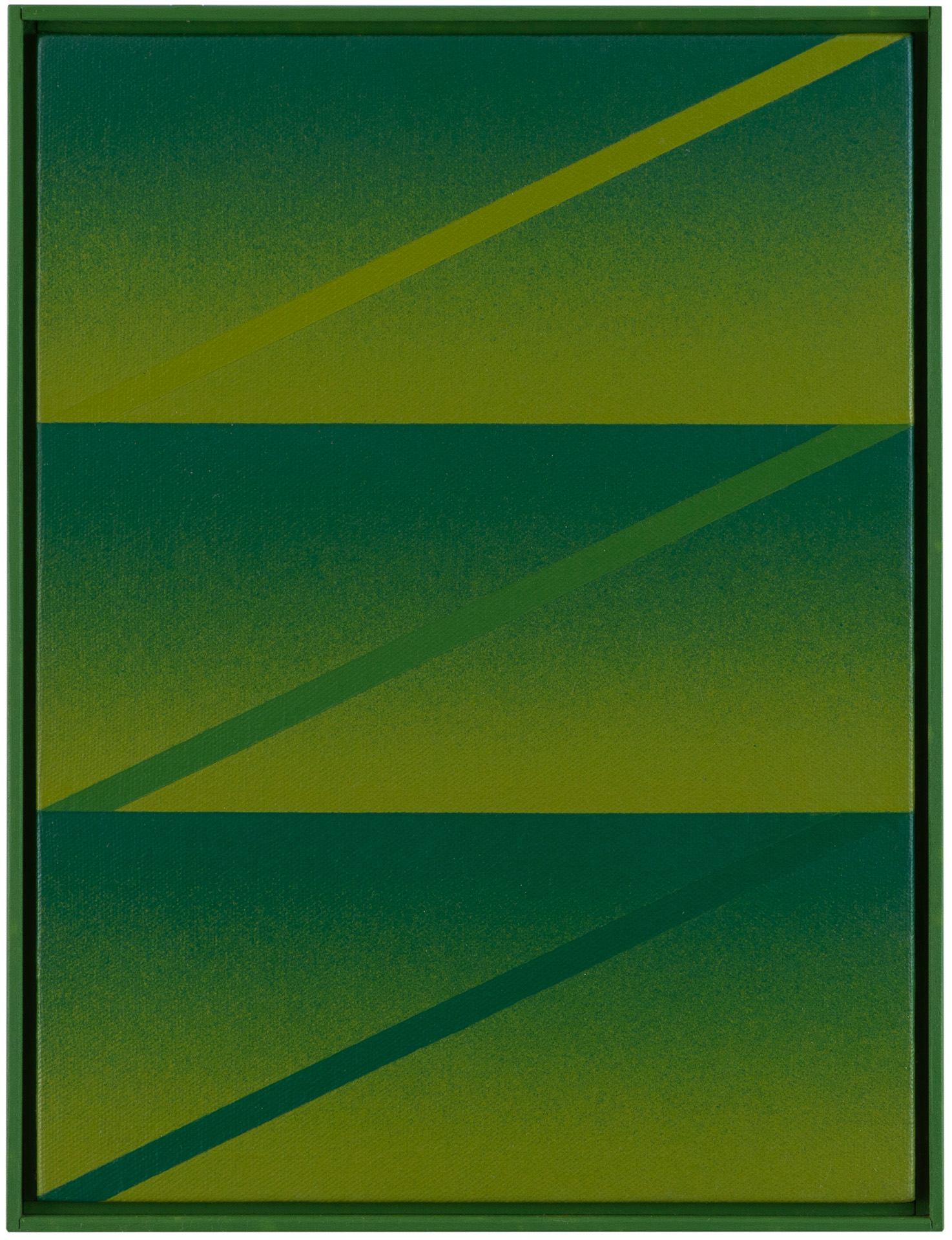 近藤竜男〈Three Diagonal Stripes:Green. NY-92-9〉, アクリル・カンヴァス, 31.5×24.0, 1992