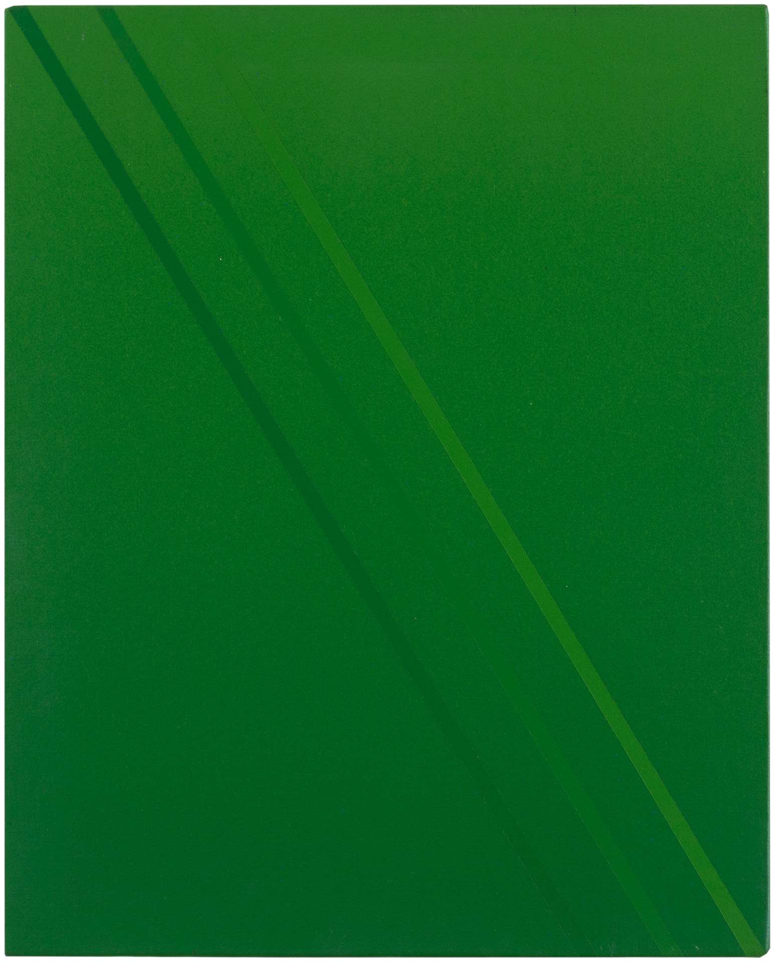 近藤竜男〈Three Diagonal Stripes:Green〉, アクリル・カンヴァス, 27.5×22.5, 1986