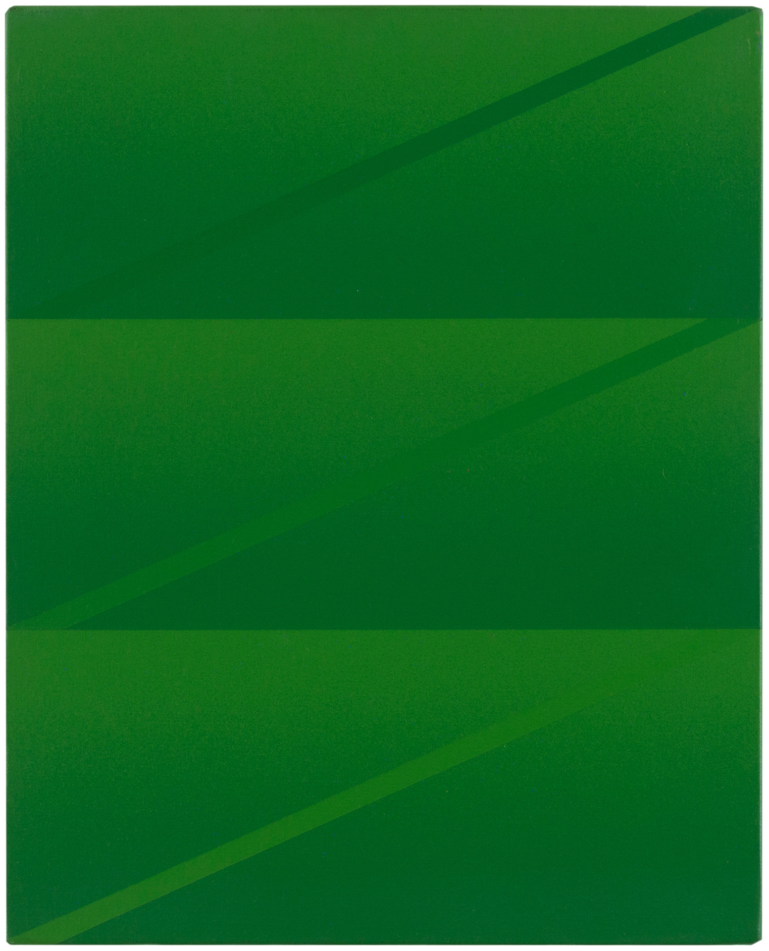 近藤竜男〈Three Diagonal Stripes:Green〉, アクリル・カンヴァス, 27.5×22.5, 1986