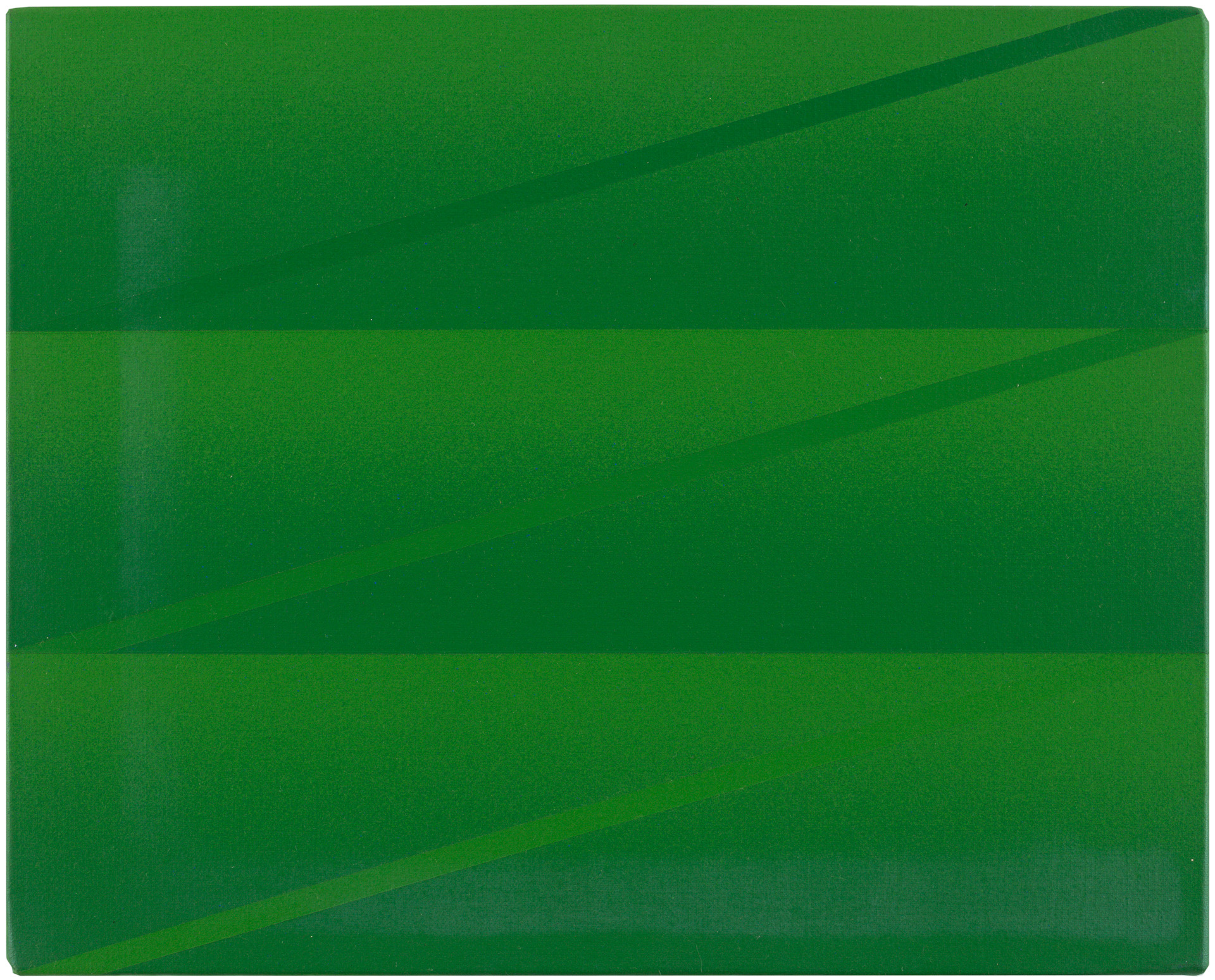 近藤竜男〈Three Diagonal Stripes: Green〉, アクリル・カンヴァス, 27.0×22.0, 1986