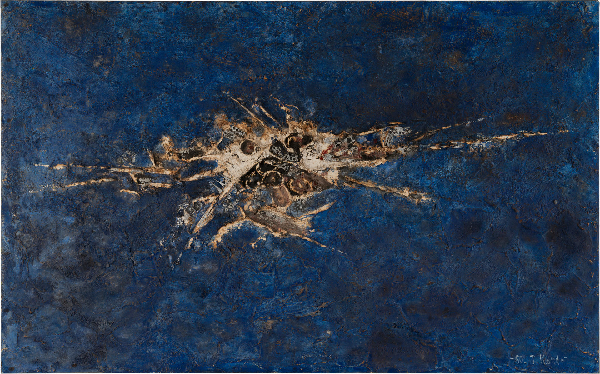 近藤竜男〈作品（E）〉, 石膏・油彩・金属・蝋・パネル, 73.0×117.0, 第5回村松画廊個展, 1960