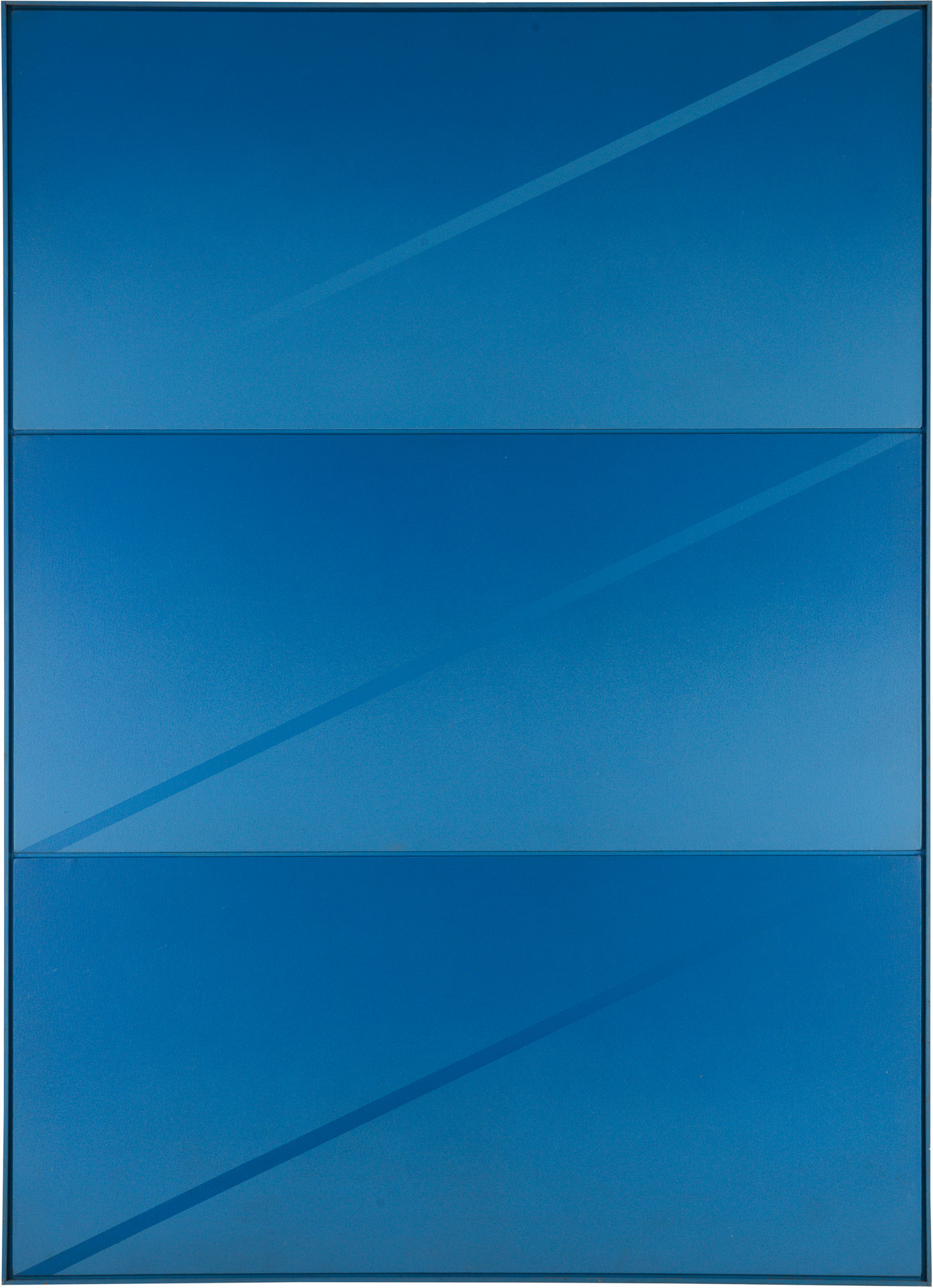 近藤竜男〈Three Diagonal Stripes（Blue）72〉, アクリル・カンヴァス, 172×124, 1972