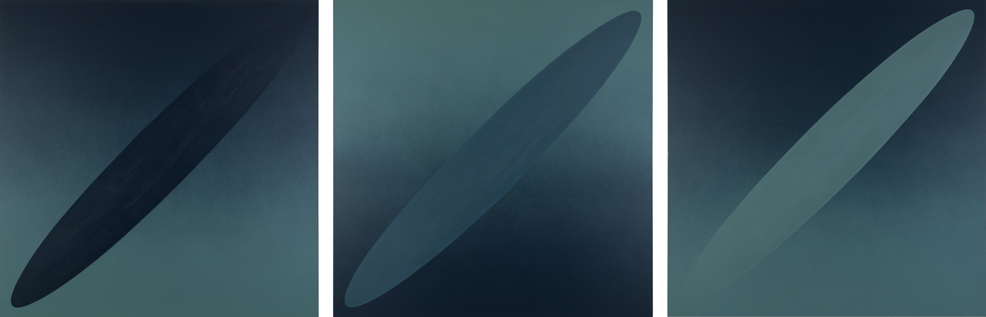 近藤竜男〈Three Ellipses: Blue〉, アクリル・カンヴァス, 122×122×3枚組, SOKO東京画廊個展 1994, 1993