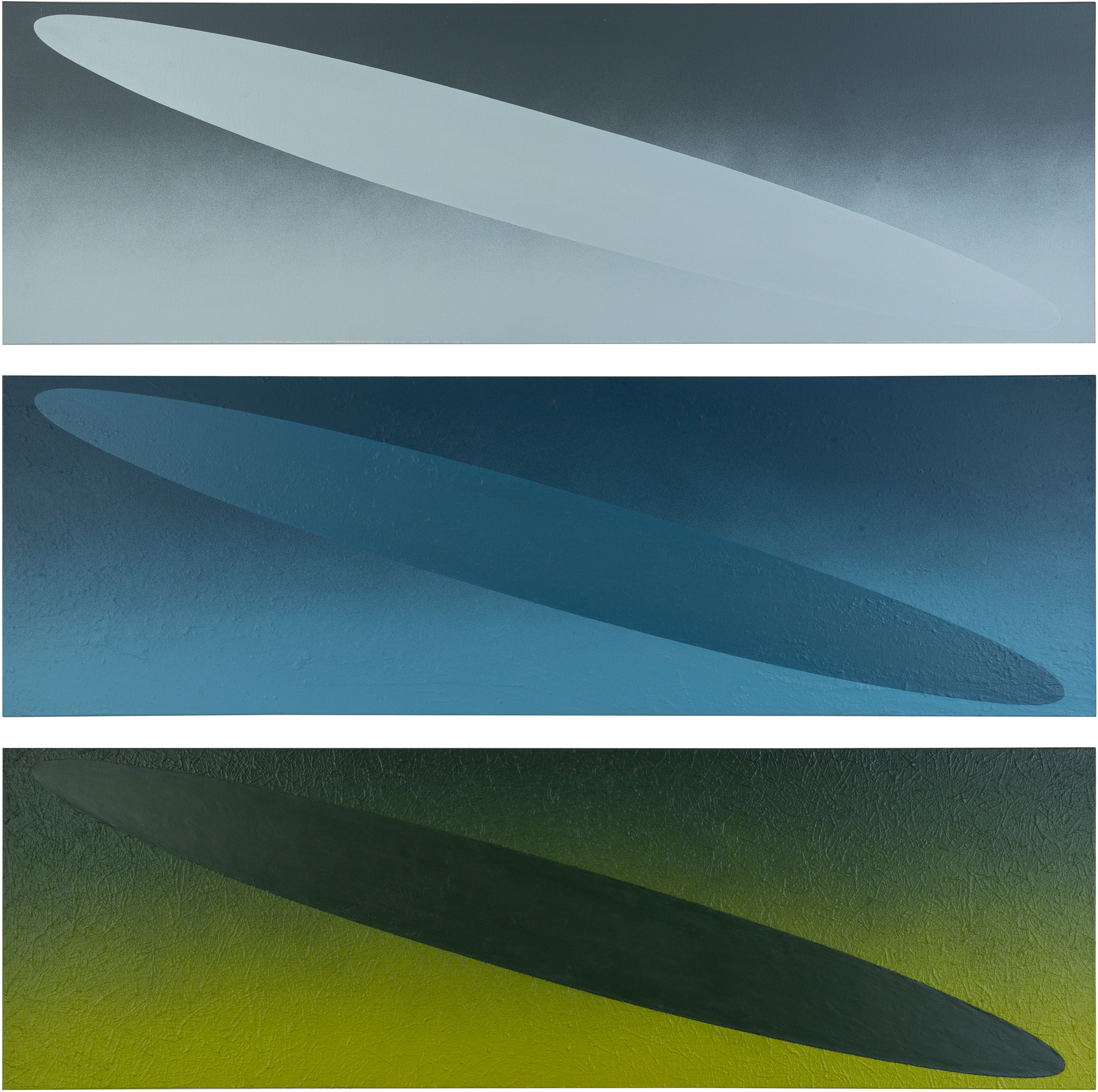 近藤竜男〈Three Ellipses: Gray・Blue・Green〉, アクリル・カンヴァス, 150.0×162.5, 1994