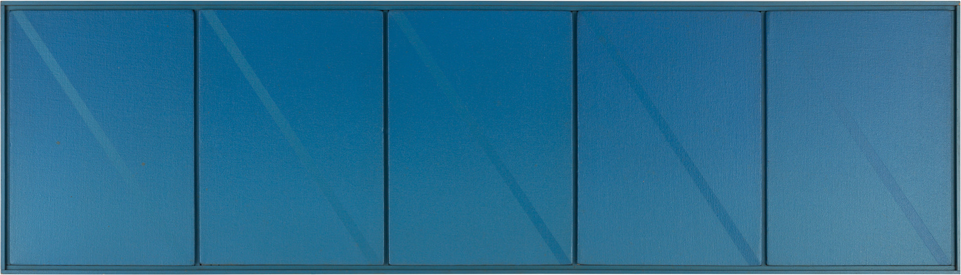 近藤竜男〈Bule Diagonal Stripes 70-80〉, アクリル・カンヴァス, 38×132, 1970