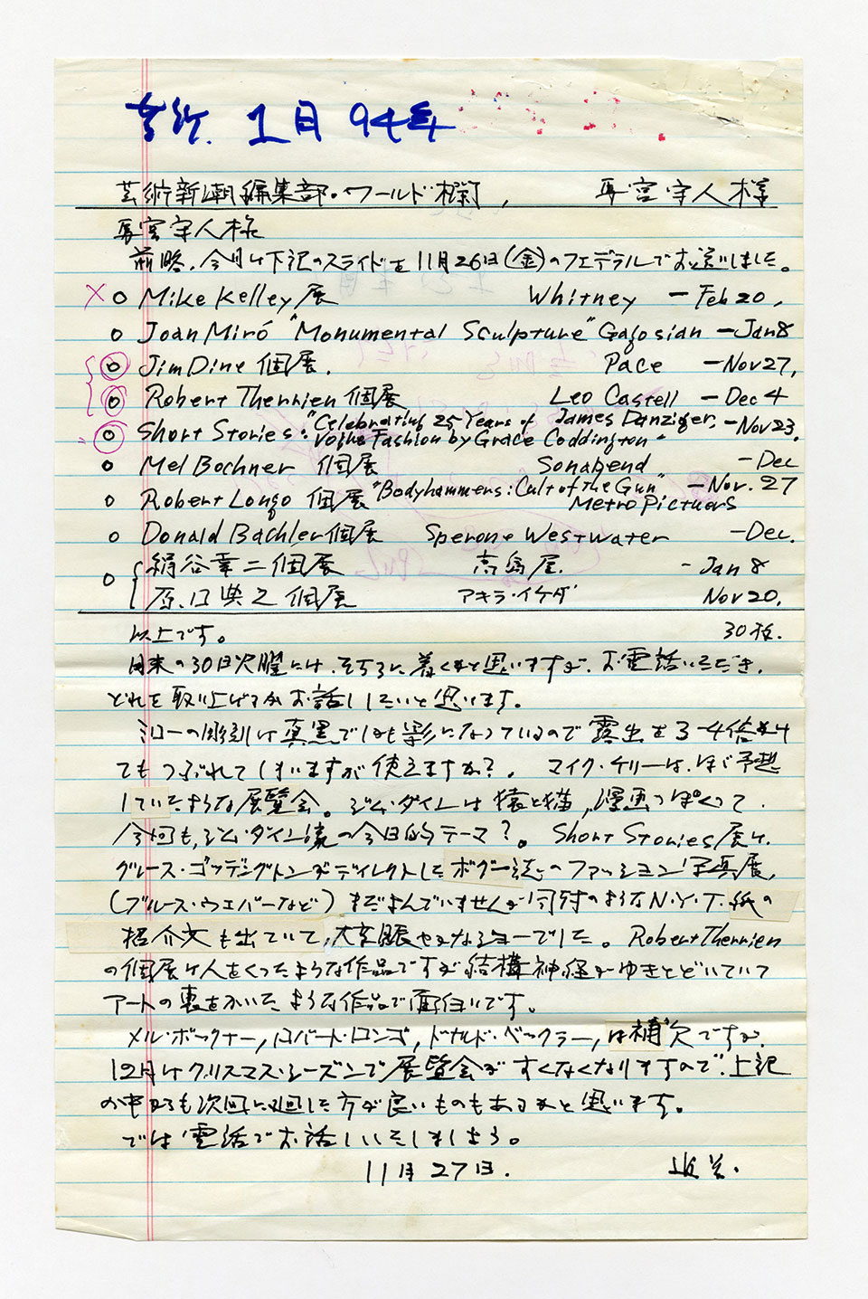寄稿文, 芸術新潮 ワールド・スナップ欄 1994年1月号