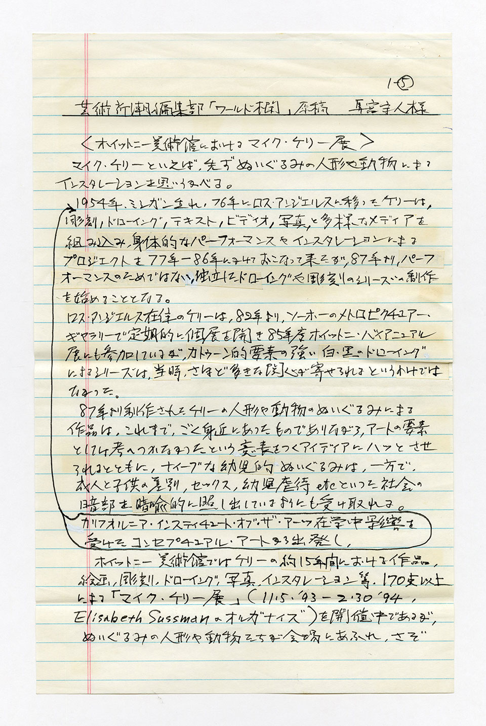 寄稿文, 芸術新潮 ワールド・スナップ欄 1994年2月号