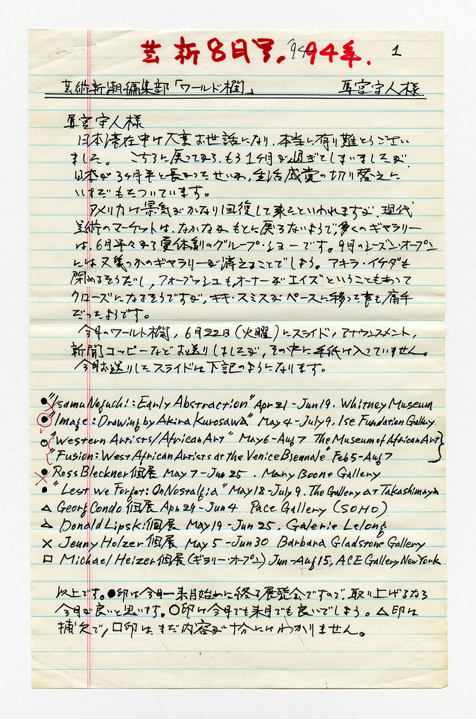 寄稿文, 芸術新潮 ワールド・スナップ欄 1994年8月号