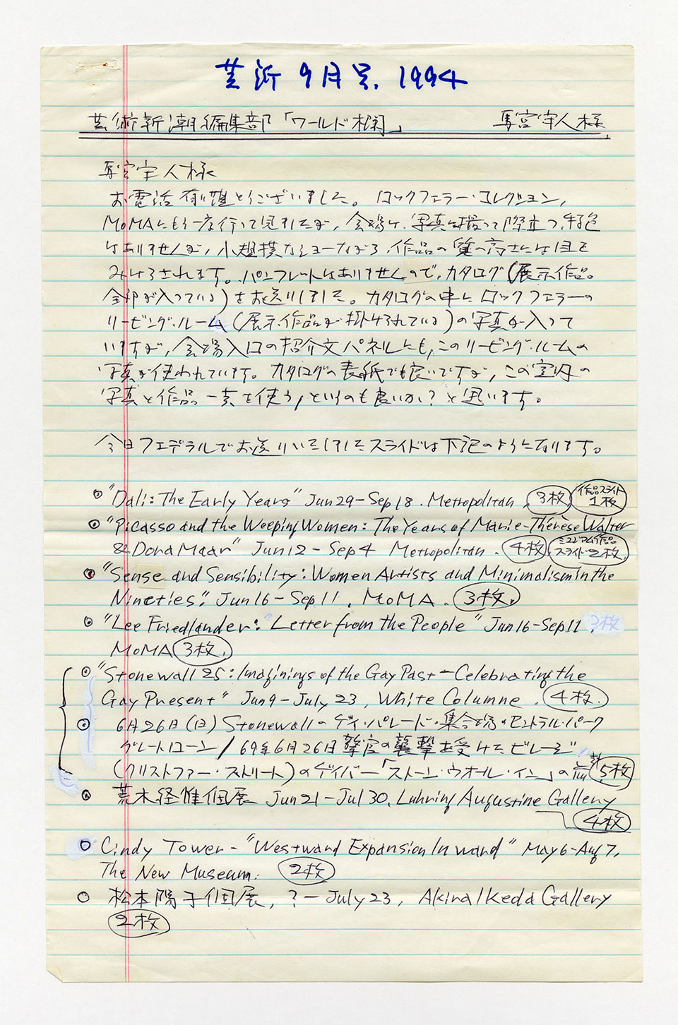 寄稿文, 芸術新潮 ワールド・スナップ欄 1994年9月号