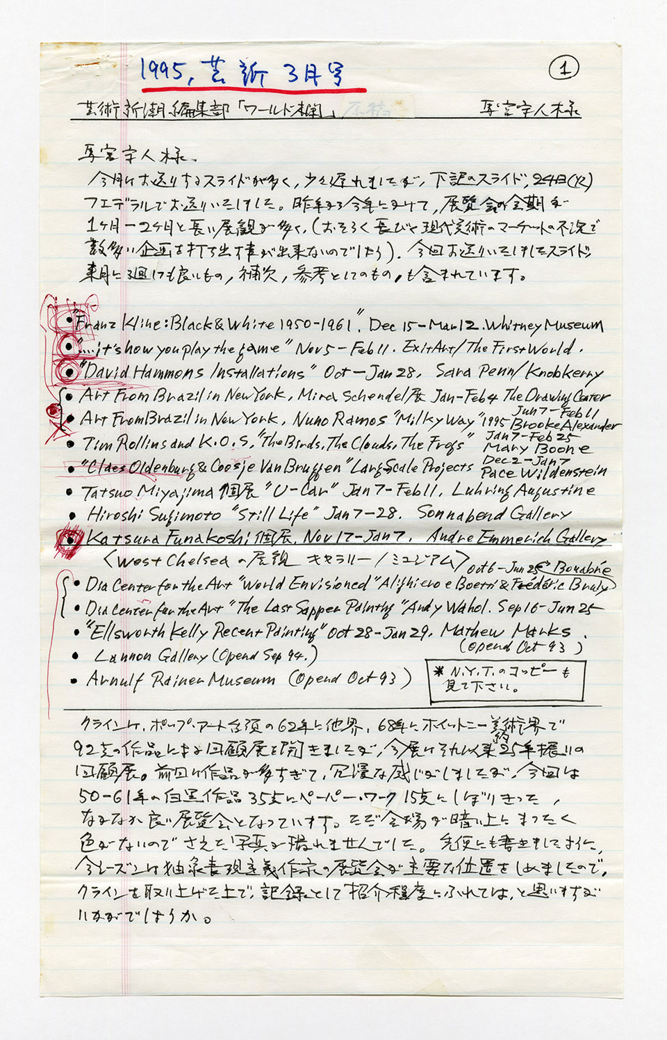 寄稿文, 芸術新潮 ワールド・スナップ欄 1995年3月号