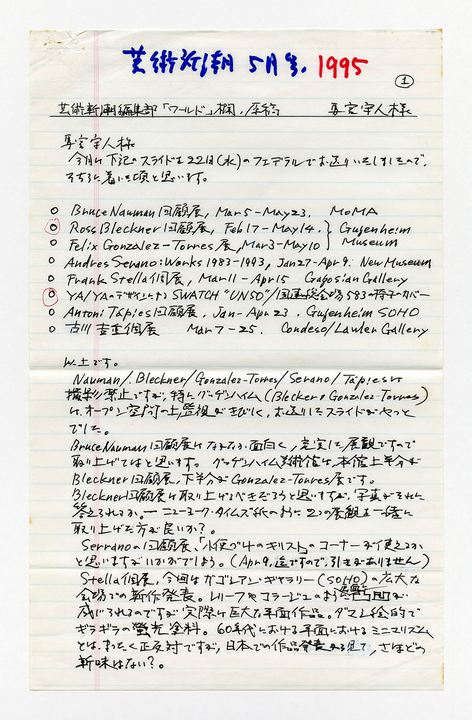 寄稿文, 芸術新潮 ワールド・スナップ欄 1995年5月号