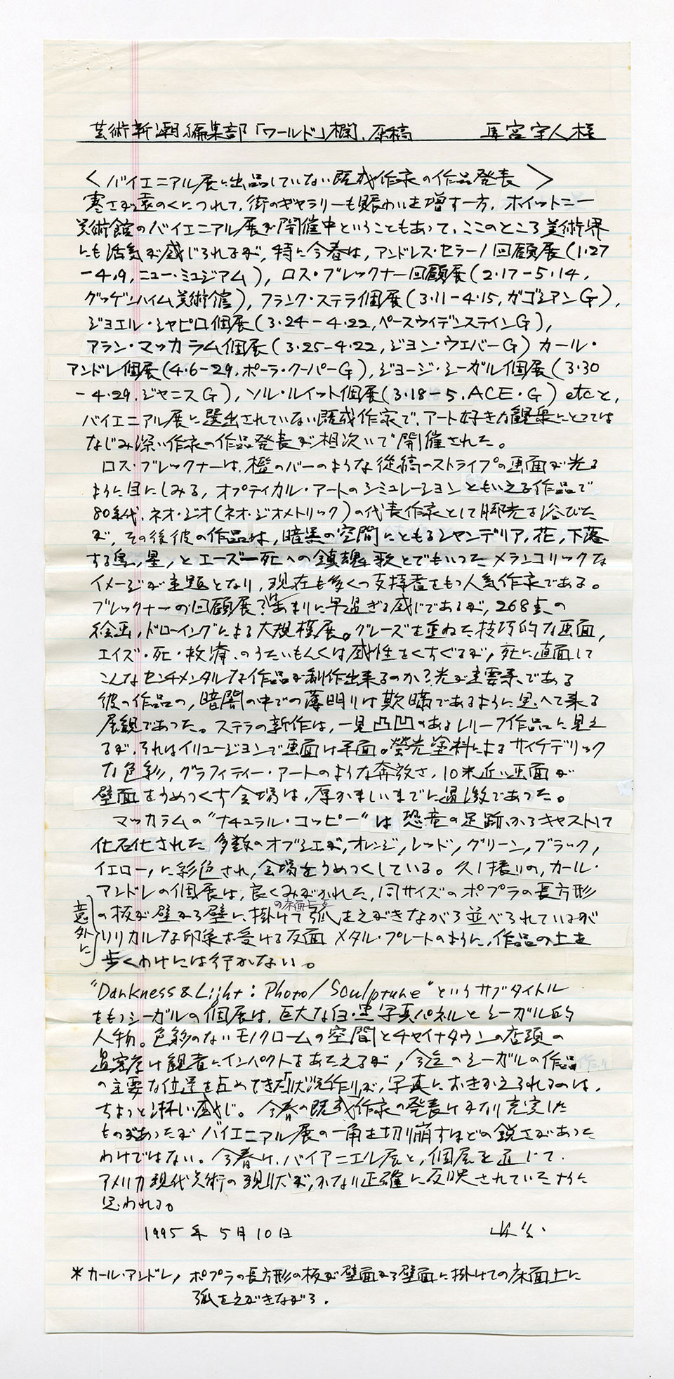 寄稿文, 芸術新潮 ワールド・スナップ欄 1995年6月号