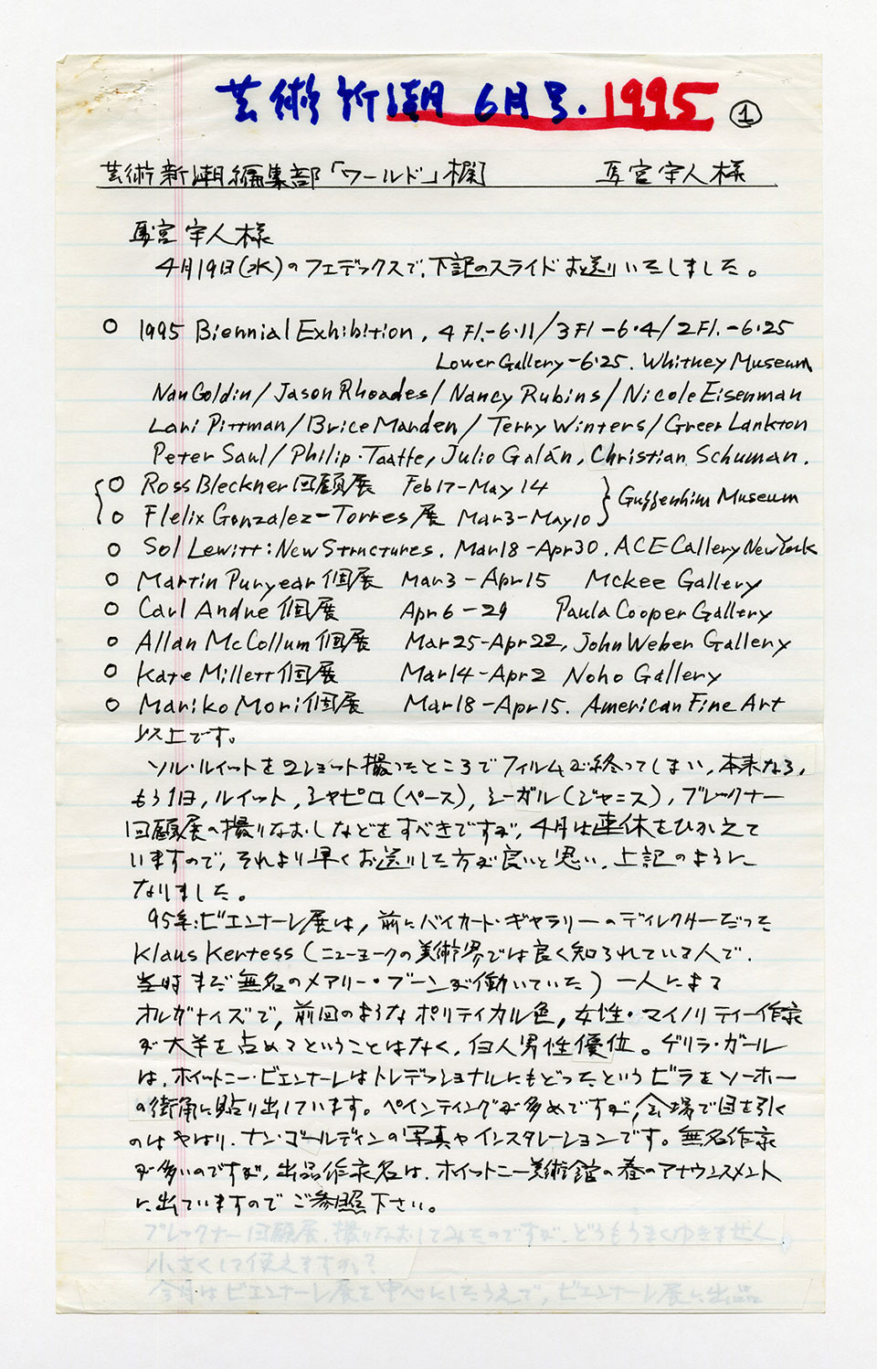 寄稿文, 芸術新潮 ワールド・スナップ欄 1995年6月号