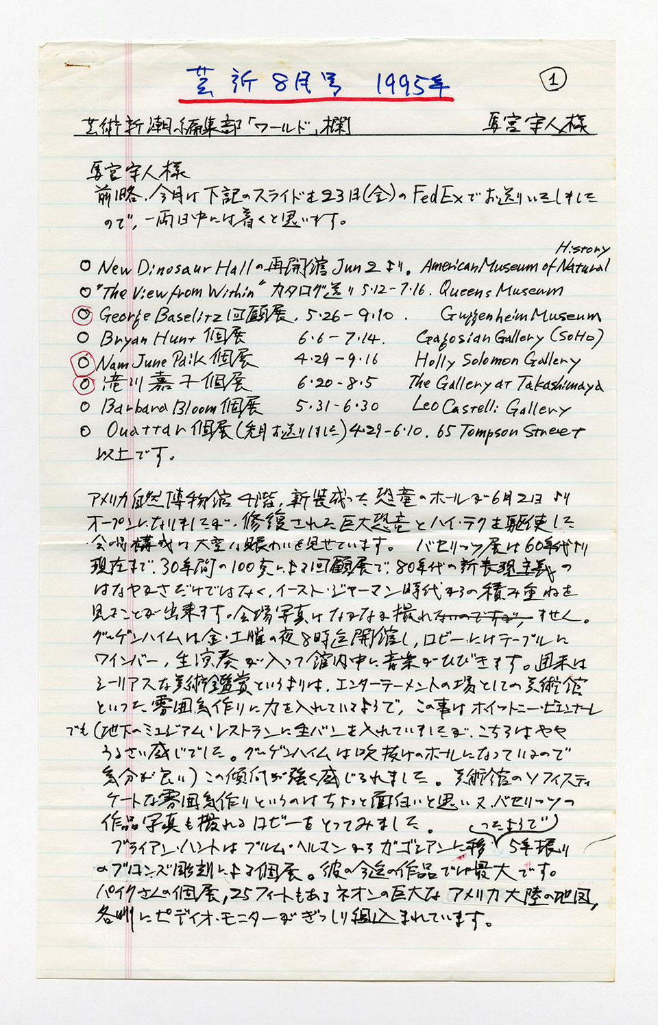 寄稿文, 芸術新潮 ワールド・スナップ欄 1995年8月号