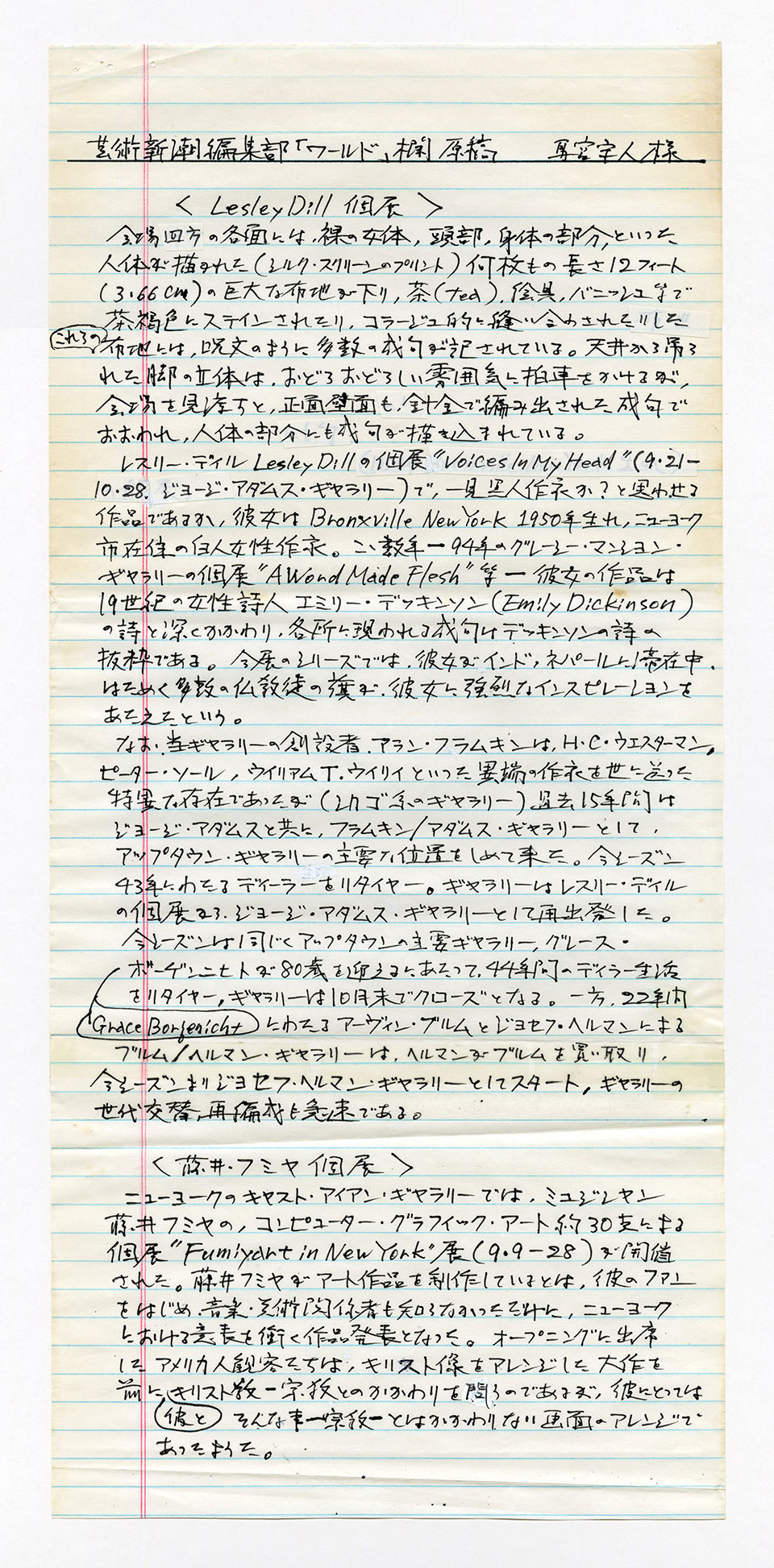 寄稿文, 芸術新潮 ワールド・スナップ欄 1995年11月号