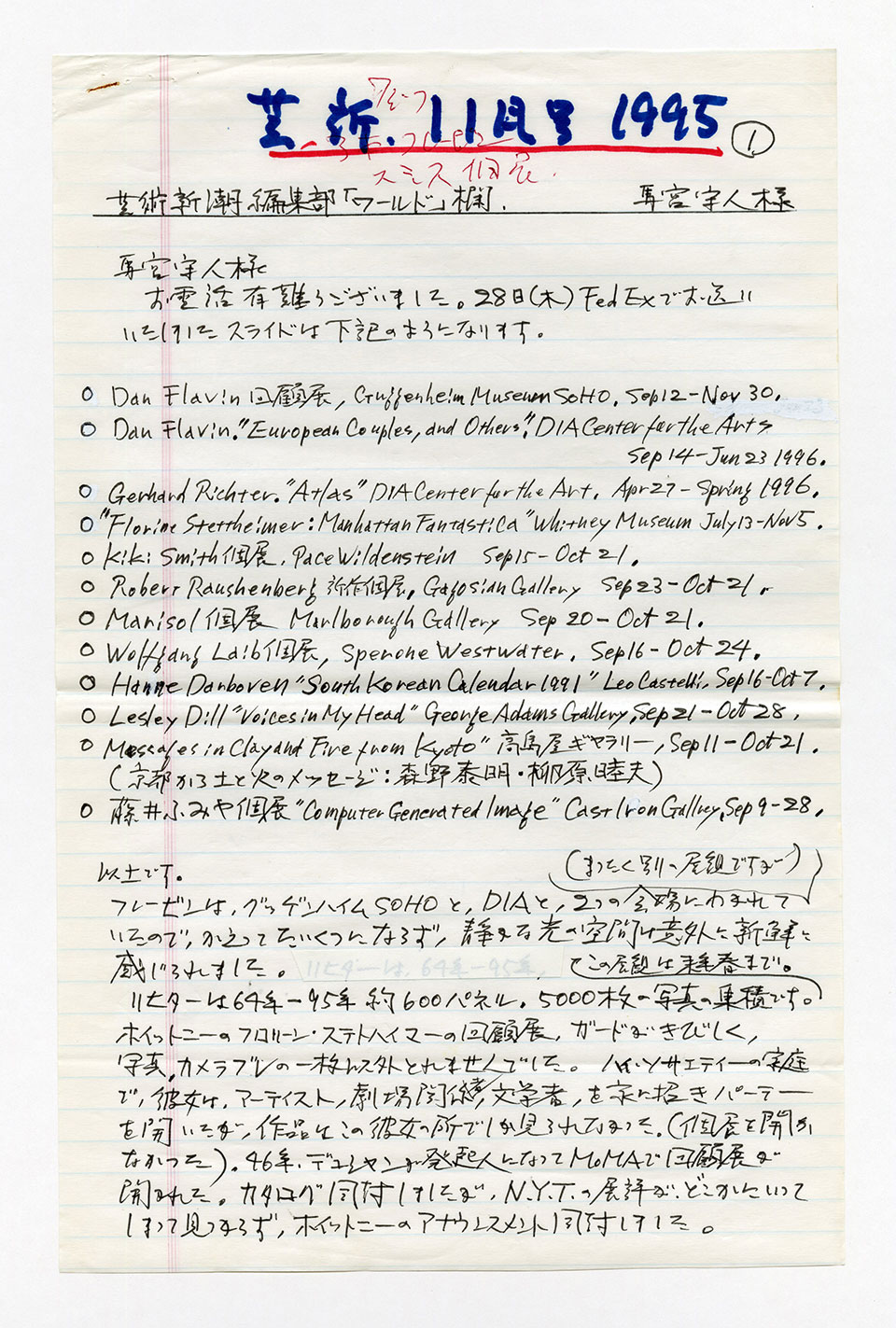 寄稿文, 芸術新潮 ワールド・スナップ欄 1995年11月号