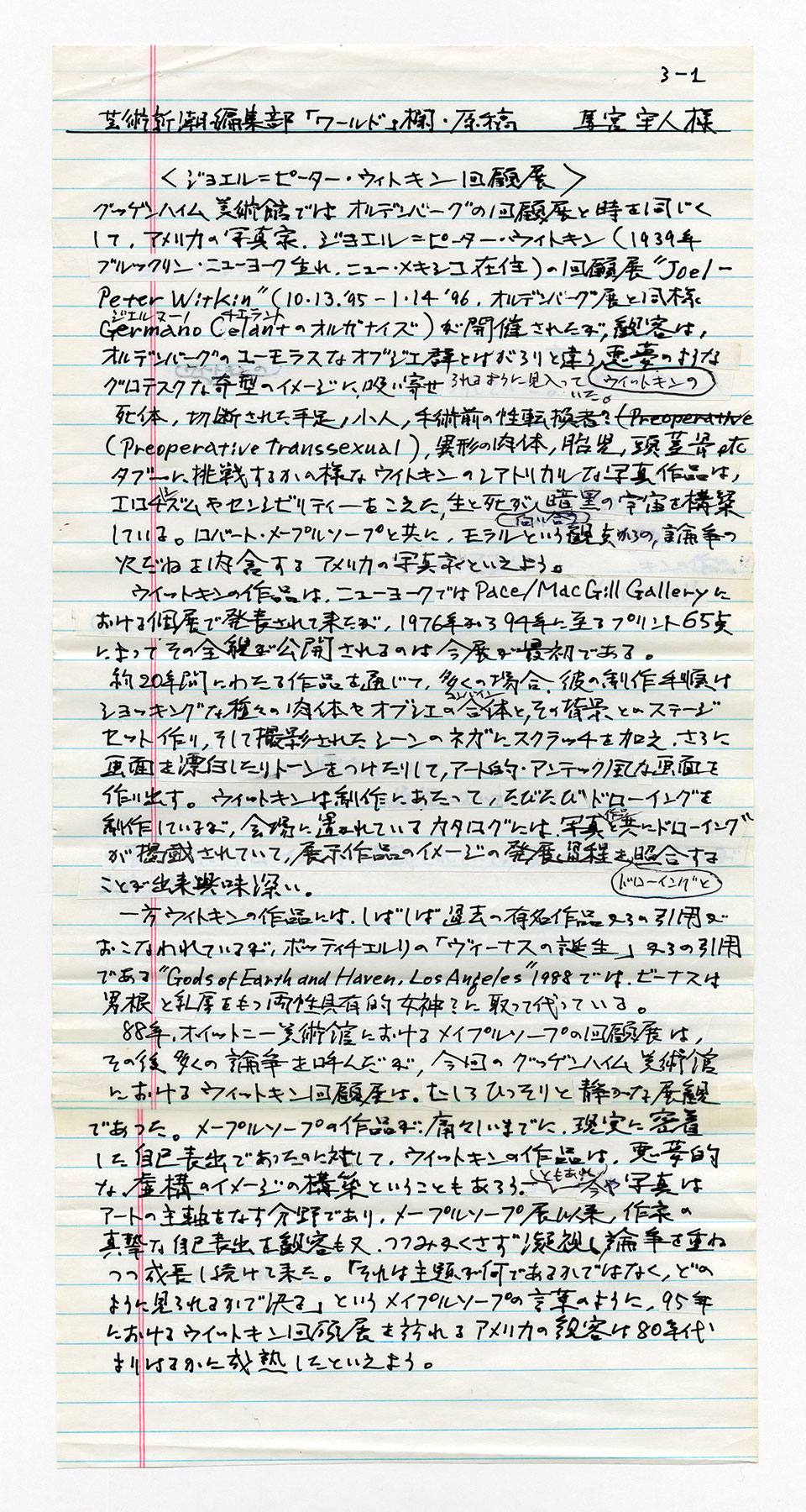 寄稿文, 芸術新潮 ワールド・スナップ欄 1996年1月号