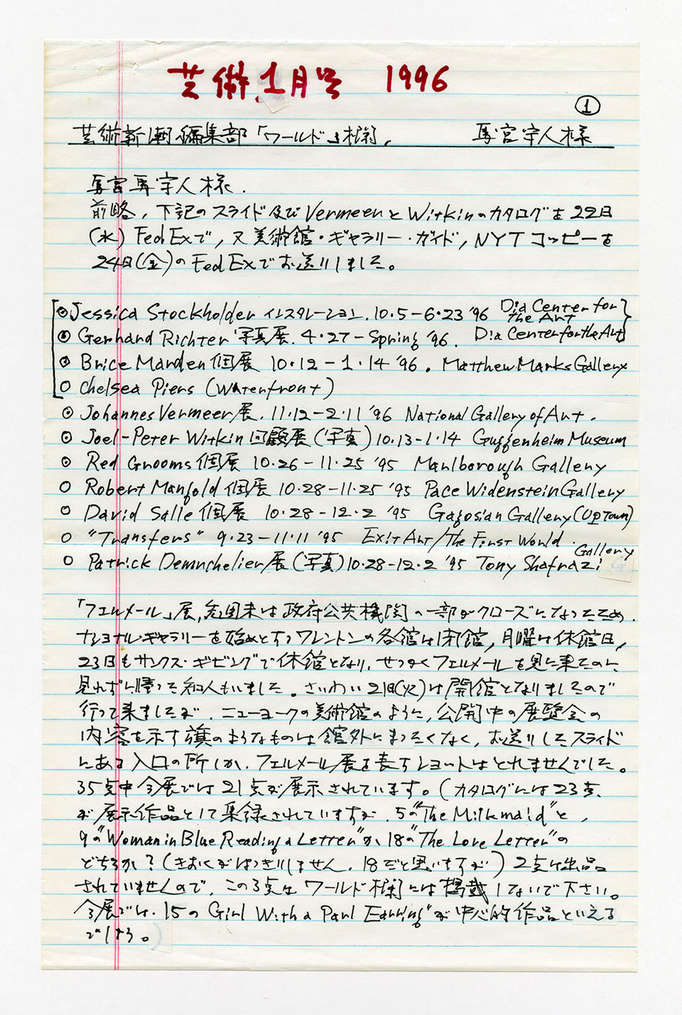 寄稿文, 芸術新潮 ワールド・スナップ欄 1996年1月号