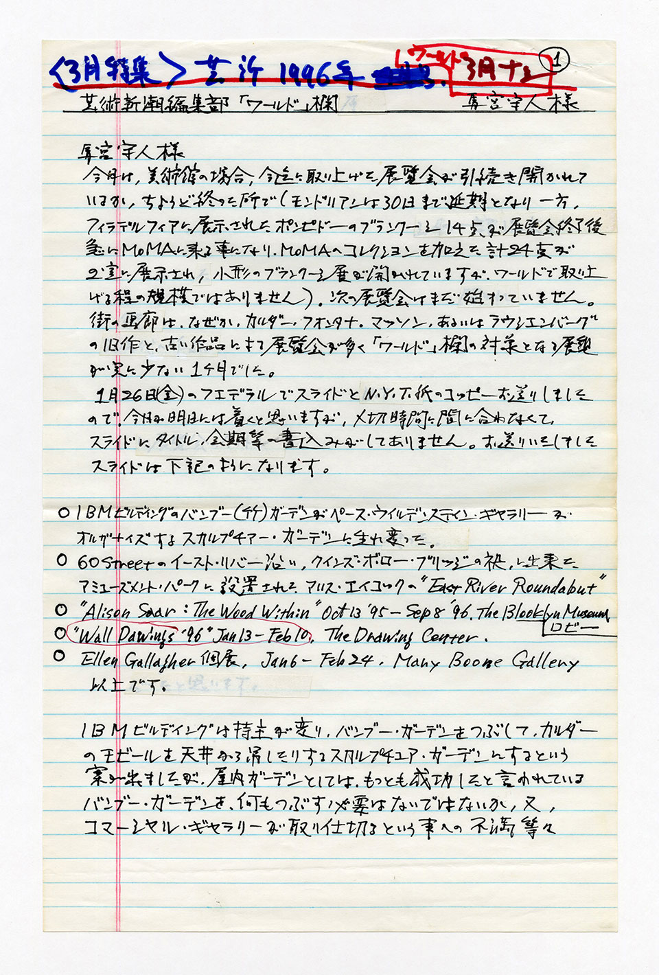 寄稿文, 芸術新潮 ワールド・スナップ欄 1996年2月号