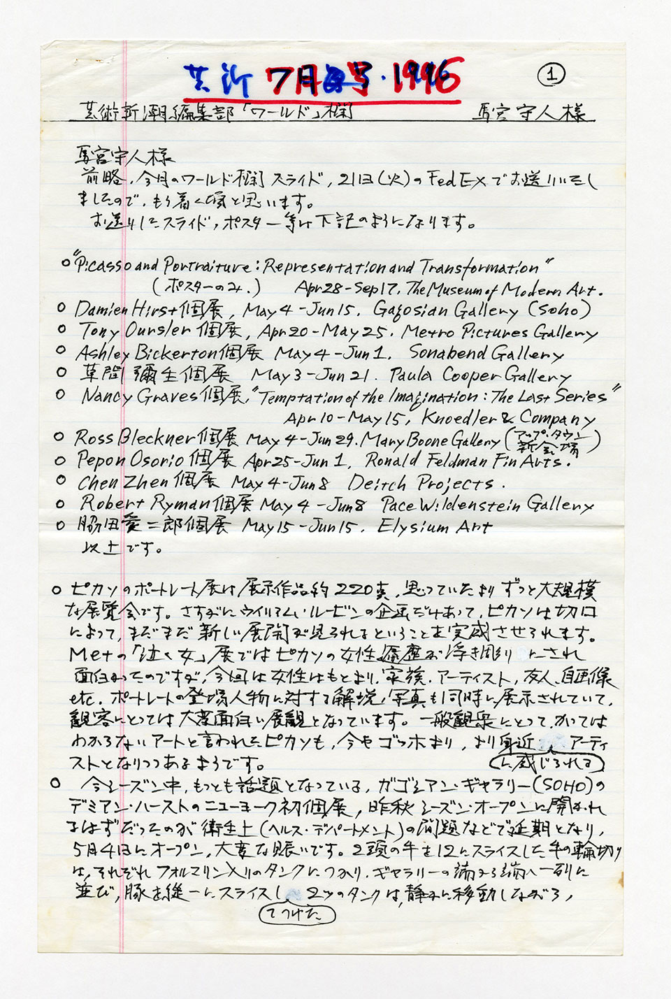 寄稿文, 芸術新潮 ワールド・スナップ欄 1996年7月号