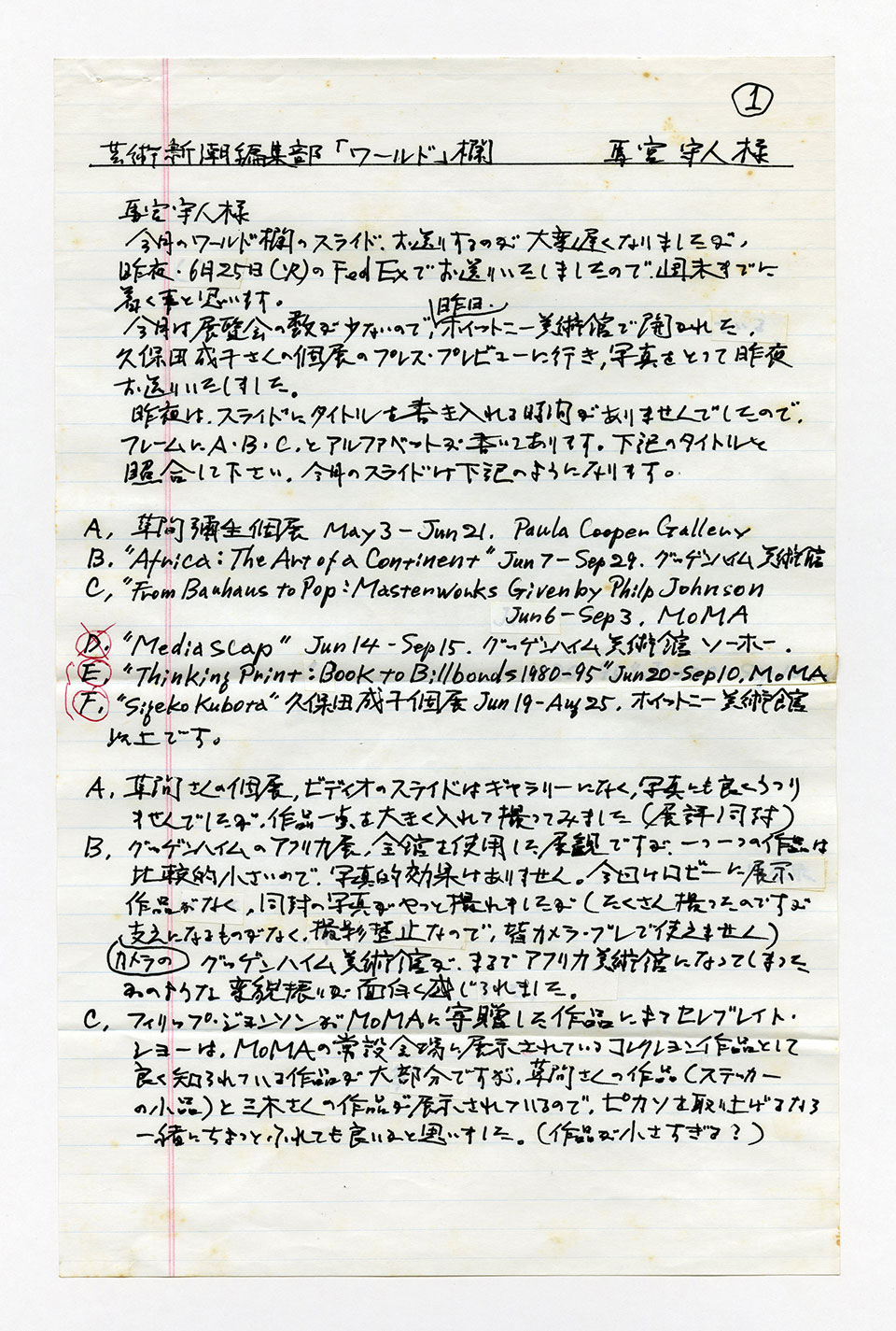 寄稿文, 芸術新潮 ワールド・スナップ欄 1996年8月号