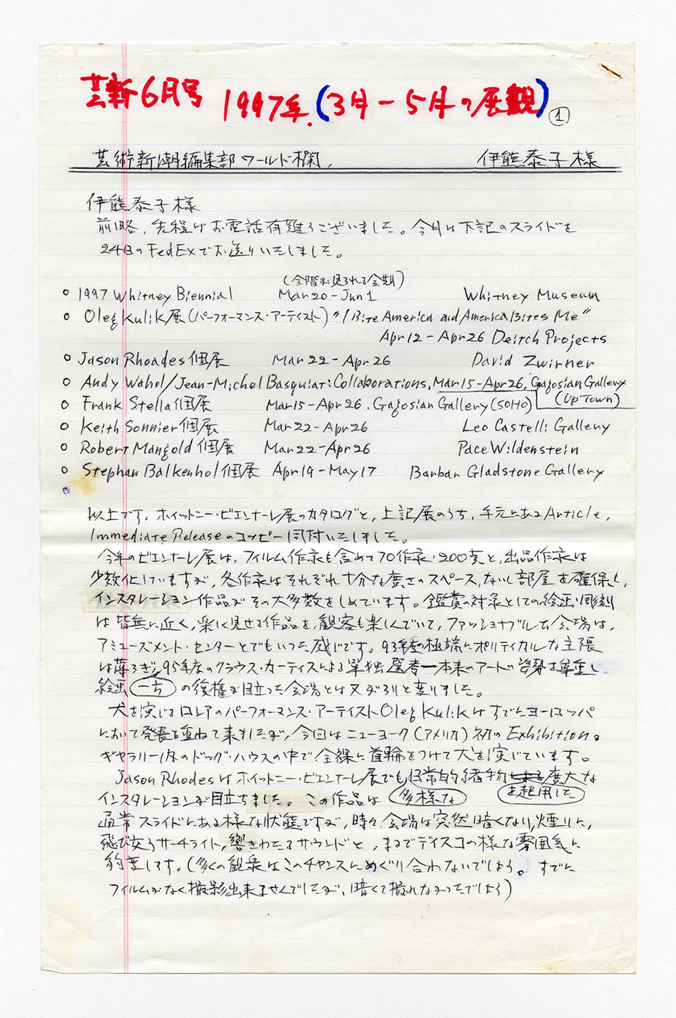 寄稿文, 芸術新潮 ワールド・スナップ欄 1997年6月号