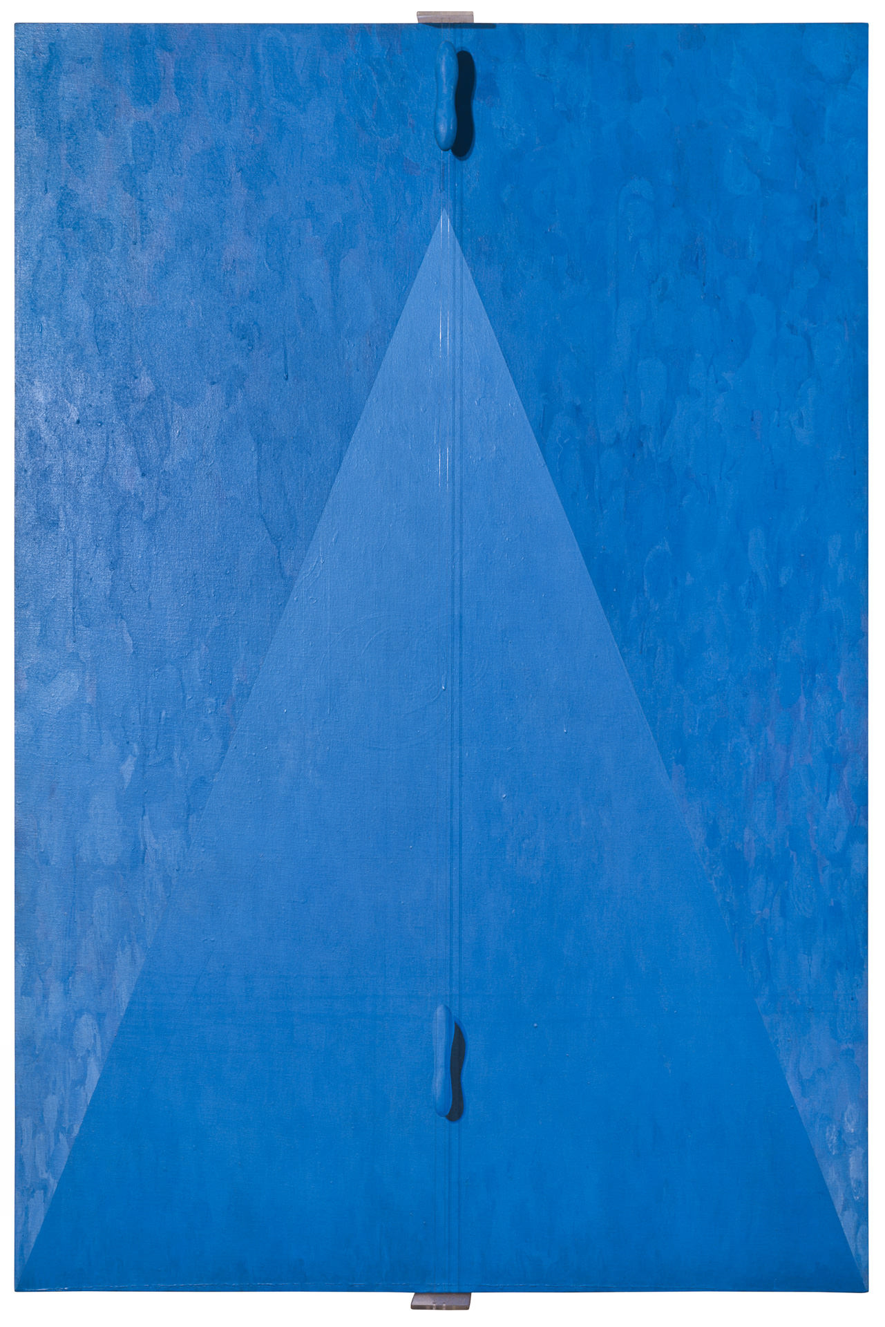 近藤竜男〈68-2・N: Blue〉, アクリル・カンヴァス・ナイロン紐・木・プラスティック他, 168.5×113.0, 戦後美術の軌跡5（東京画廊）, 1968