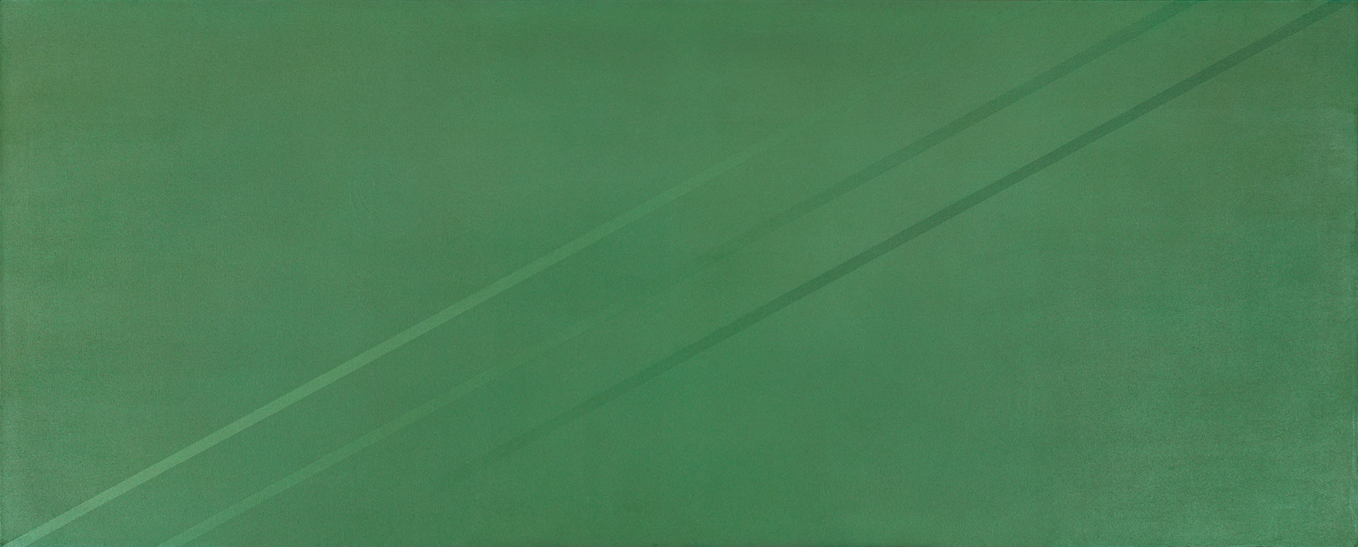 近藤竜男〈Three Diagonal Stripes: Green〉, アクリル・カンヴァス, 120×298, Contemporary Japanese Art（グッゲンハイム美術館）, 1970