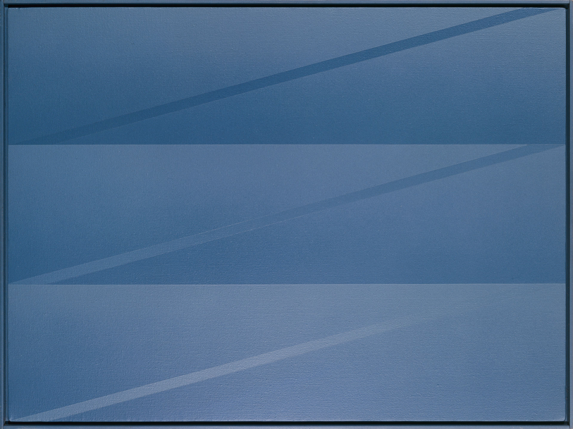 近藤竜男〈Three Diagonal Stripes: Blue 80-13〉, アクリル・カンヴァス, 73.8×99.4, 1980