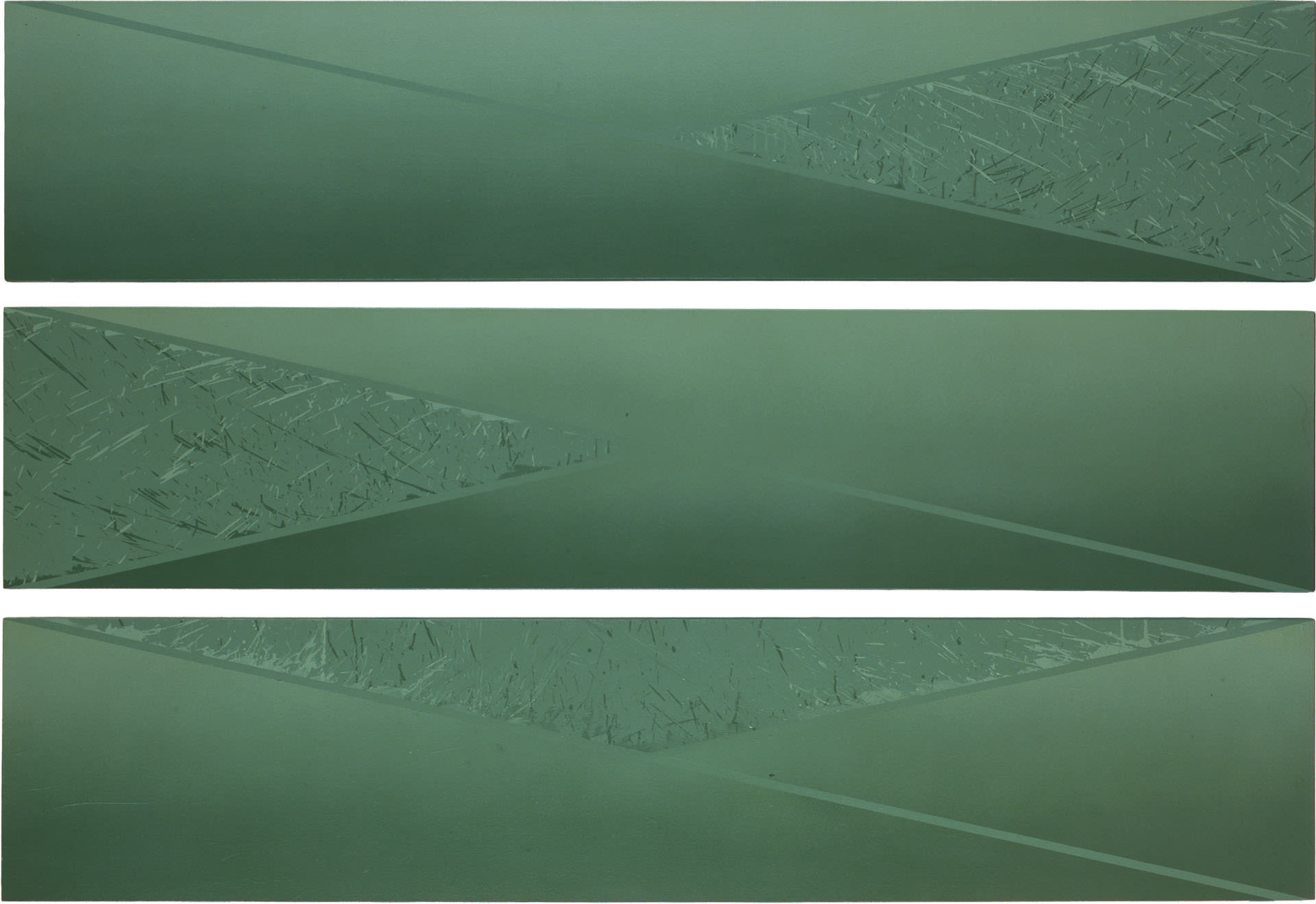 近藤竜男〈Green Painting 84-3-2〉, アクリル・カンヴァス, 59.1×274.6×3枚組, 1984