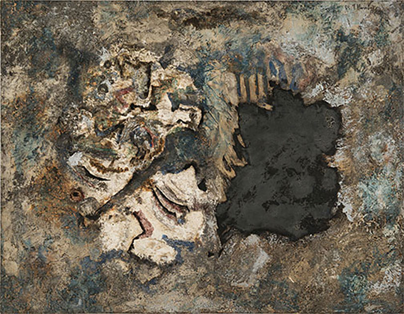 近藤竜男〈作品Ⅱ〉石膏・油彩他・パネル、116.7×90.7、近藤竜男・友野雄二2人展(サトウ画廊)、1958